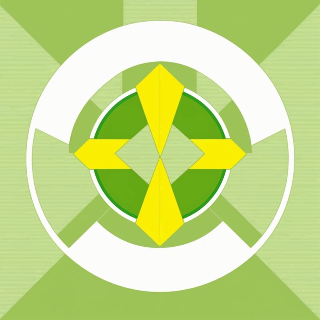 Logo for Harnessing Brand Success. Yellow cross in a green and white wheel.
